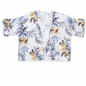 Francesca Bettini 100% linen tropical open front swim cover cardigan kimono OS